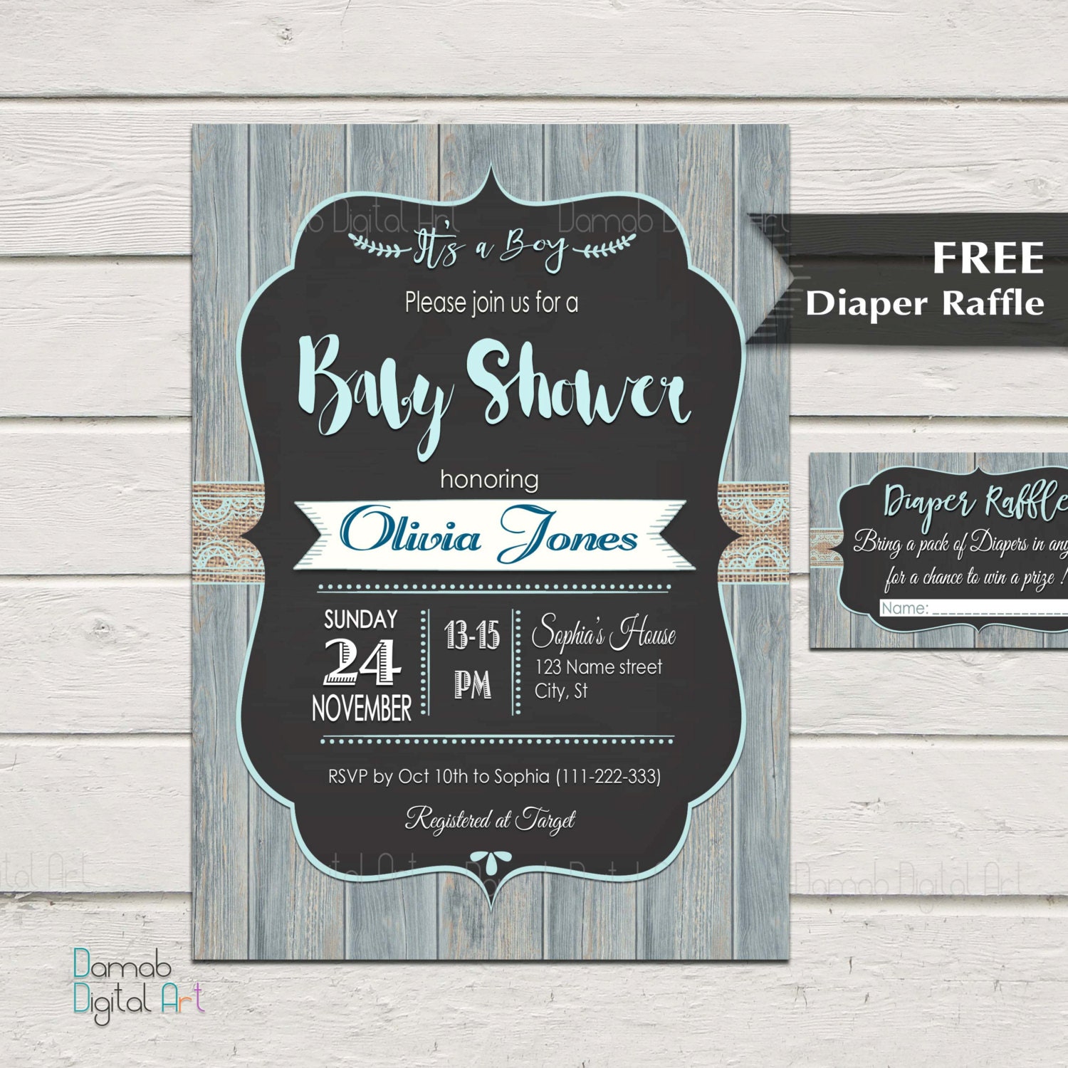 Baby Shower invitation boy rustic wood baby shower