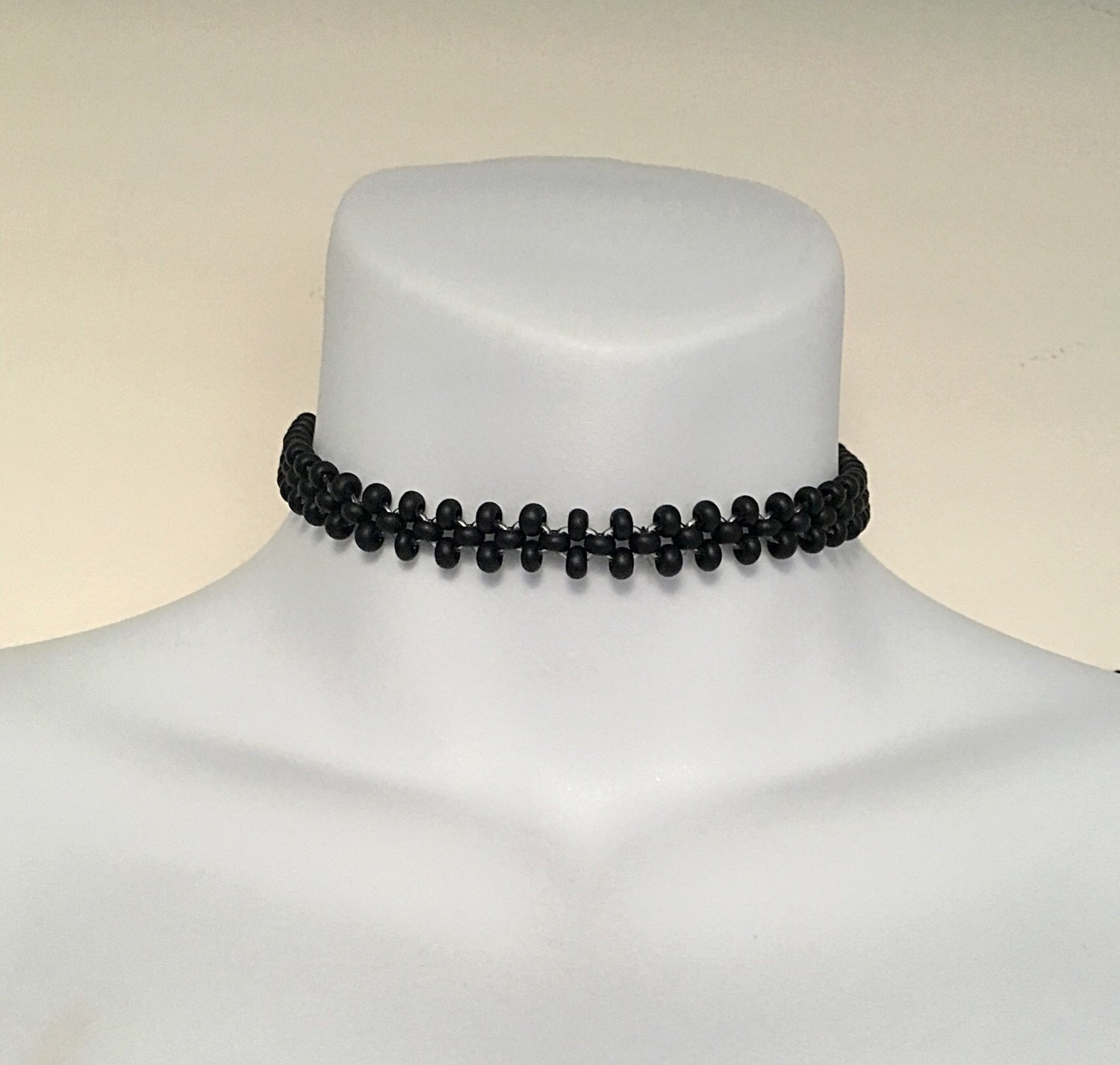 Matte Black Woven Beaded Choker Necklace