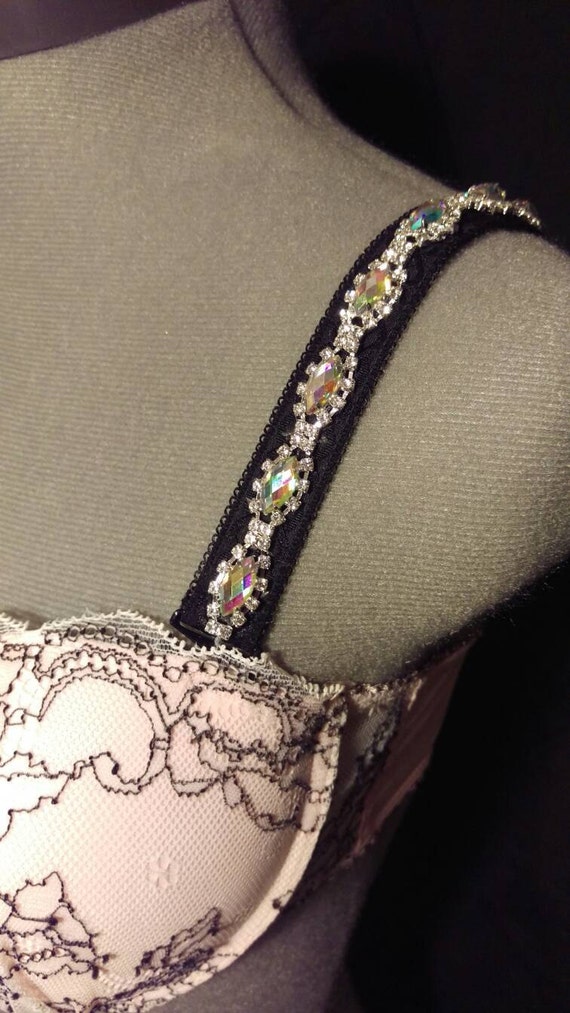 Beautiful black rhinestone removable bra straps perfect for