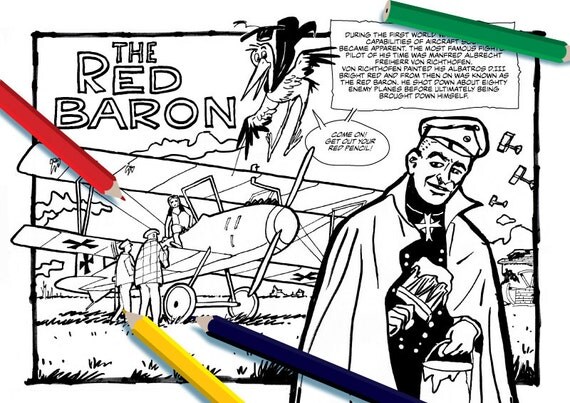 Red Baron World War 1 History of Aviation Coloring Page