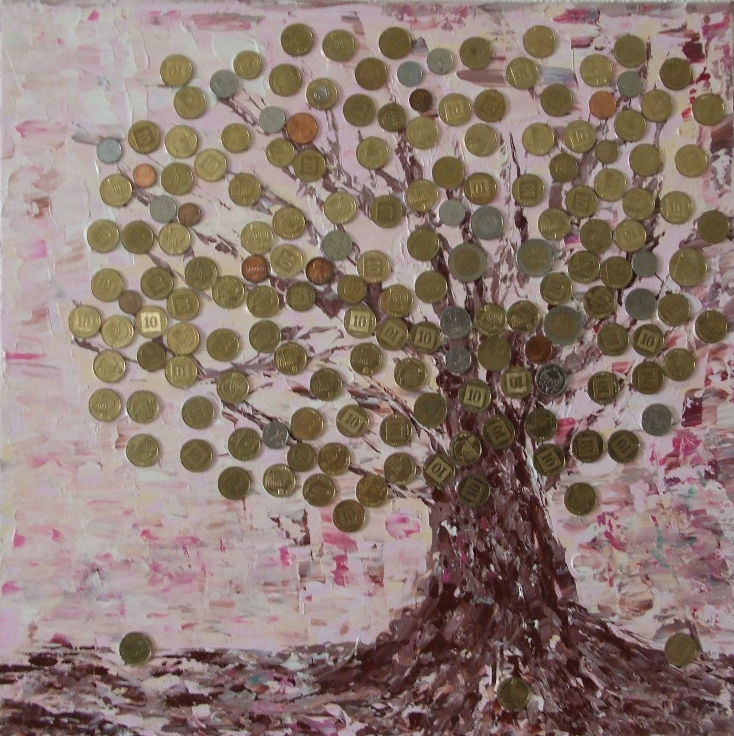 Money Tree Abstract painting Coins mosaic by OlgaTsyhypkoArt