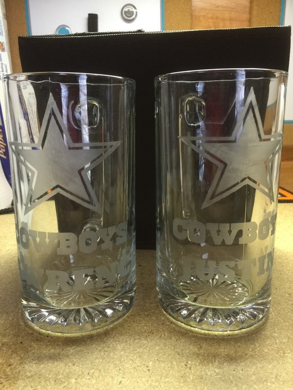 Dallas Cowboys etched glass mug