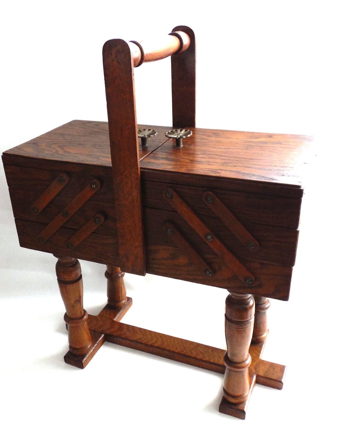 Sewing chest Antique Wooden Sewing Box on legs. Storage box