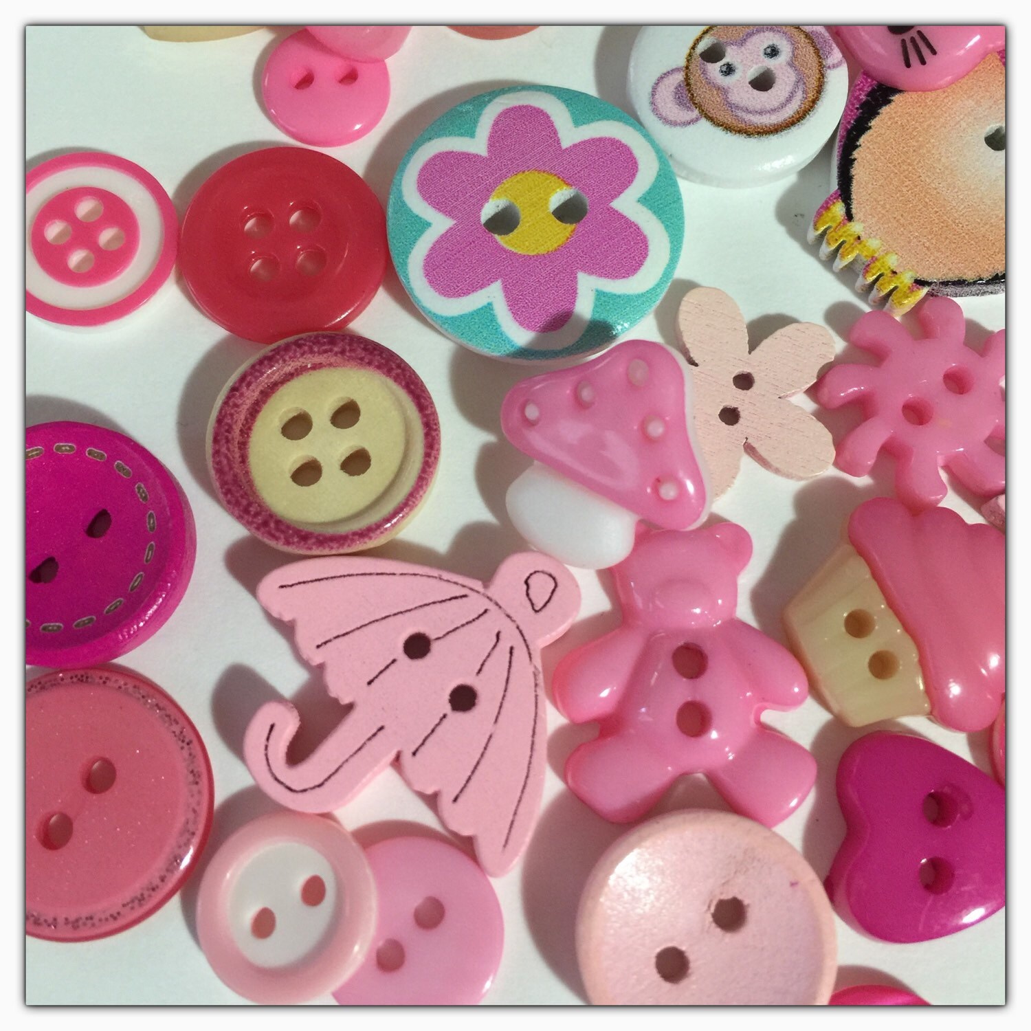 50 Pink assorted buttons, novelty buttons, round buttons, scrapbooking