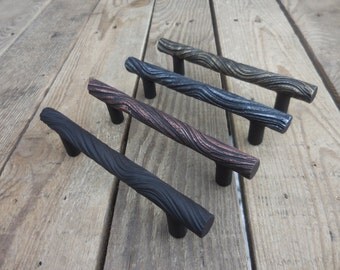 Set of 4 hand forged drawer pulls ,3'' pull handle, wrought iron ... - Set of 4 hand forged drawer pulls #3, 4'' pull handle, wrought iron, cabinet  cupboard wardrobe door hardware, black.