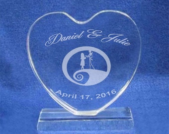 Nightmare Before Christmas Crystal Wedding Cake Topper Engraved Personalized