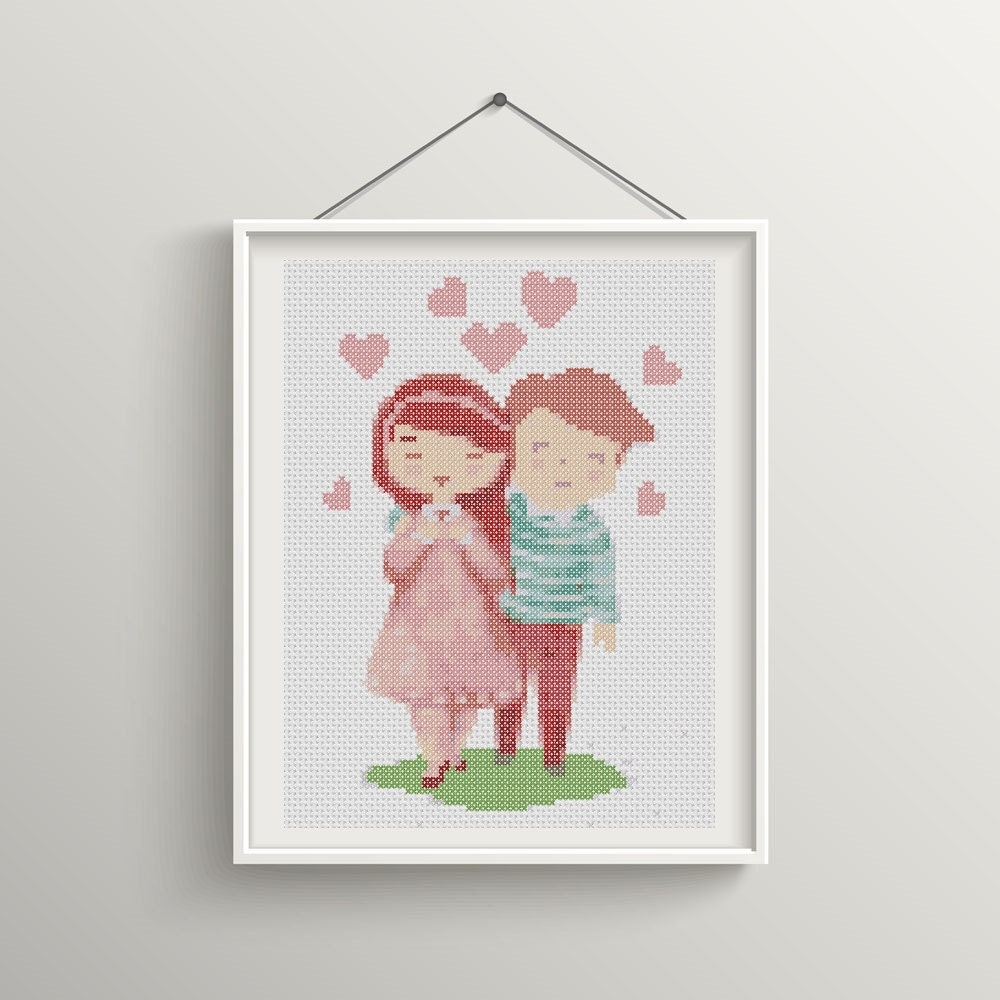 Counted cross stitch pattern Romantic couple. Modern cross