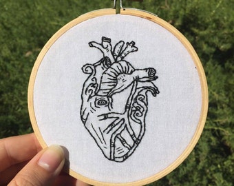 Anatomical Heart Embroidery Hoop Art - 10cm Hand Embroidered Heart - Anatomy Decor - Medical Decor