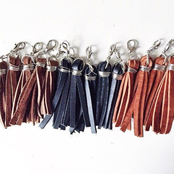 Black Leather Tassel // Zipper Pull in Black