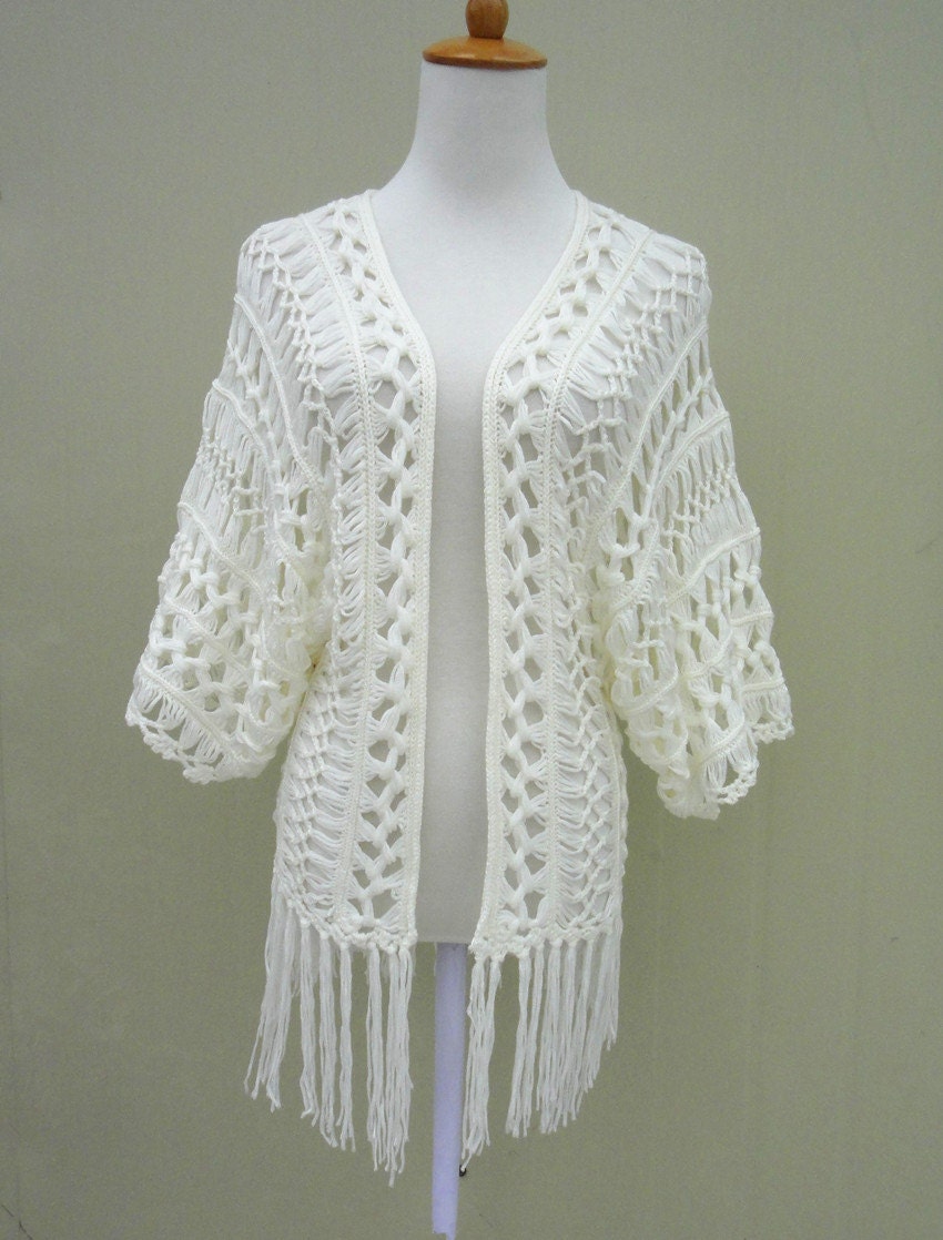 Fringe Crochet Beach Cover Ups Kimono Cardigan