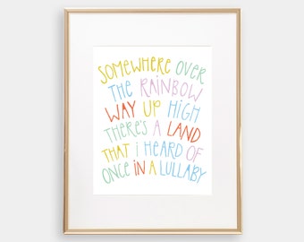 Somewhere Over the Rainbow lyrics handlettered watercolor