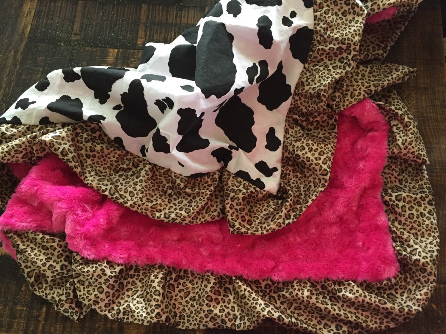 Baby girl blanket Cotton cow print and pink by CinnysLaceCreations