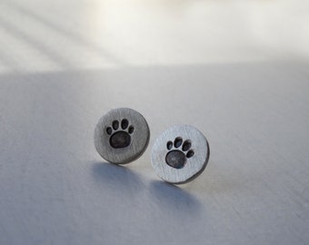 Silver footprint earrings, Silver pet earrings, Sterling silver earrings, Footprint earrings, Stud earrings animal Footprint, Gifts for her