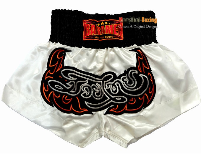Muay Thailand Boxing Shorts for Training and Sparring Boxing Trunks Martial Arts - WHITE