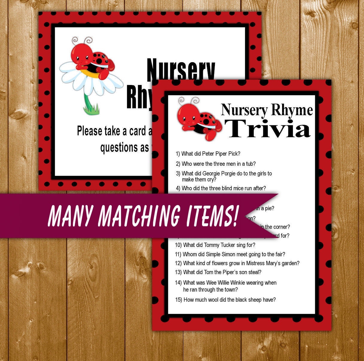 Ladybug Nursery Rhyme Quiz Trivia Quiz Baby by ShowerPrintables