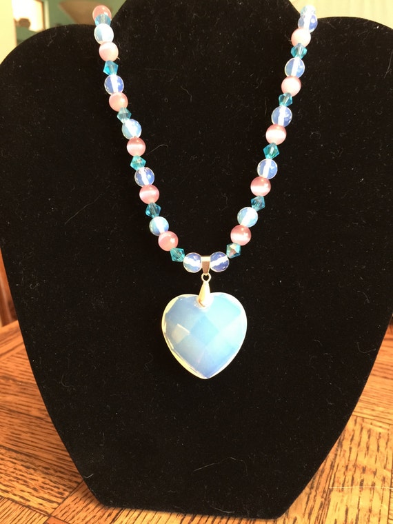 Moonstone Heart Faceted Pendant Semi Precious Necklace w/
