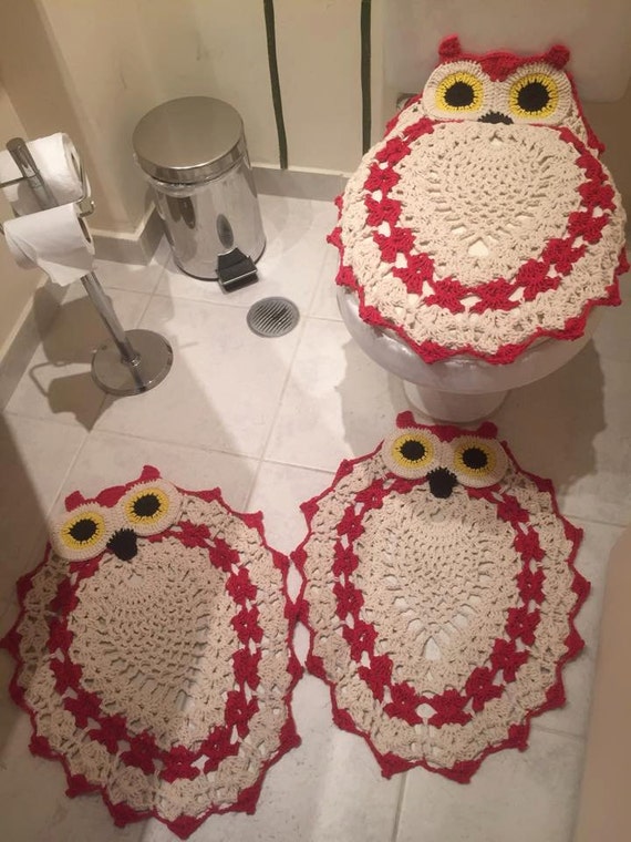 owl pattern crochet Crochet Etsy Owl cover  Red Bathroom Set seat ecru Decor and Toilet on