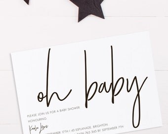 Printable invitations, Party printables, Baby shower invitations, Party supplies, Party decor, Oh Baby Unisex Invite, Digital invitation