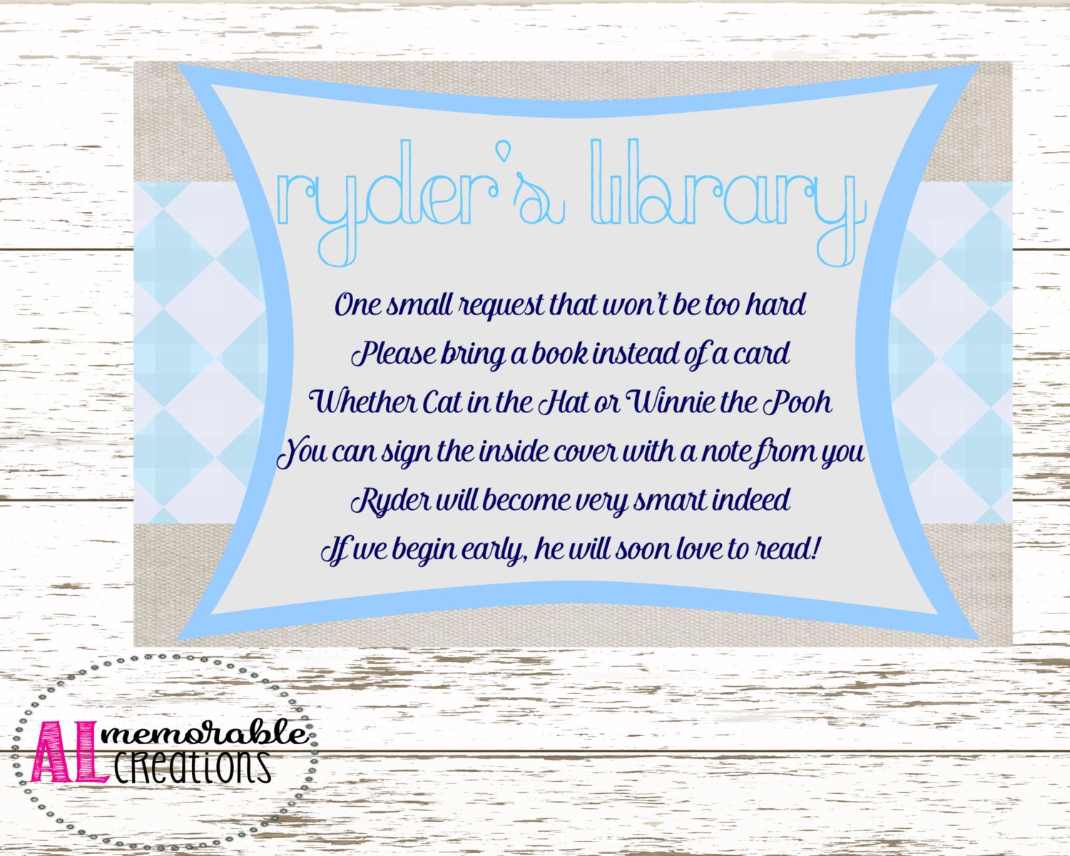 Bring A Book Poem Baby Shower Poem Baby Boy Invitation