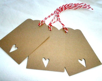 HEART Gift Tags in Brown Kraft Paper Set of 12