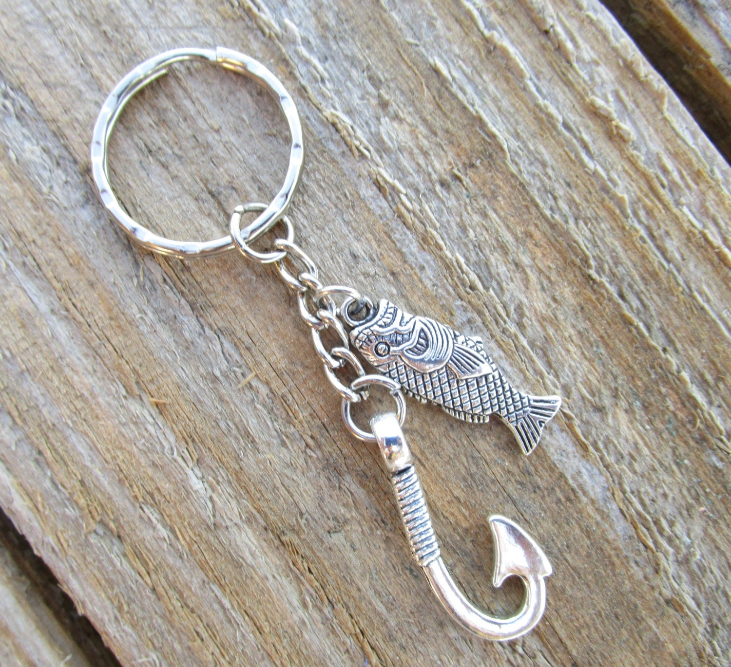 Fish Hook Keychain Fish Keychain Fishing by RusticBabeBoutique