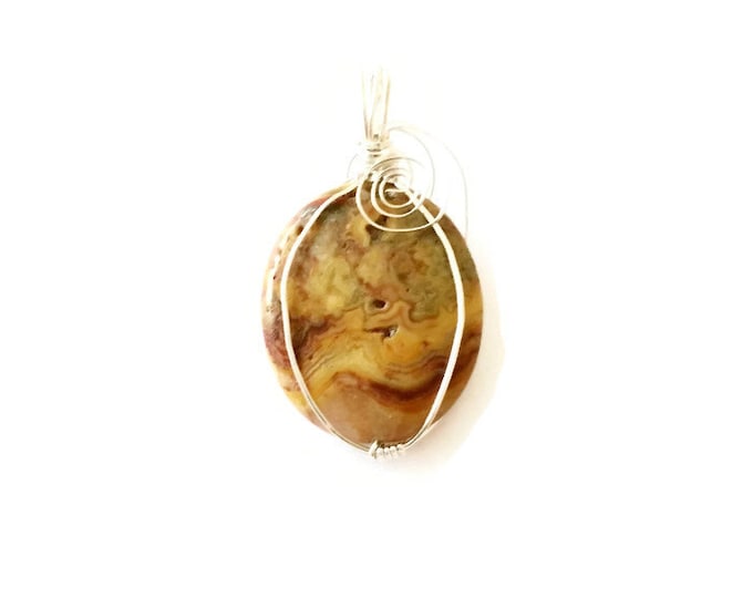Sterling Silver Wrapped Crazy Lace Agate Pendant FREE US 1st Class Shipping