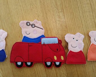 Peppa Pig inspired family finger puppets and car