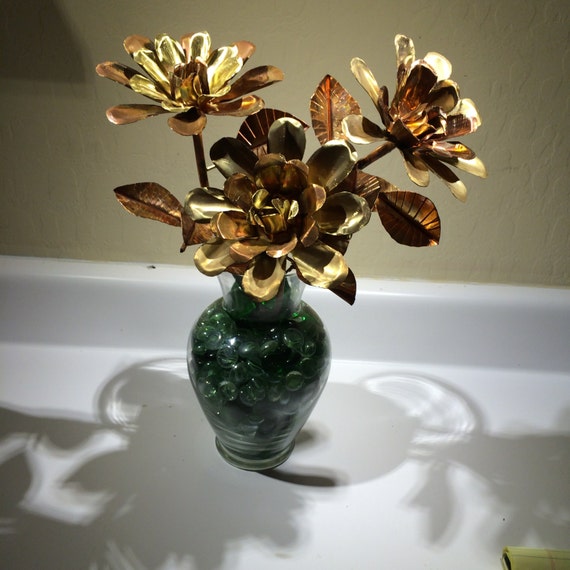 Three metal flower arrangement with vase by MetalArtsbyVerne