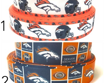 1" Denver Broncos Ribbon, NFL Denver Broncos Grosgrain Ribbon by the Yard, Broncos Football Ribbon