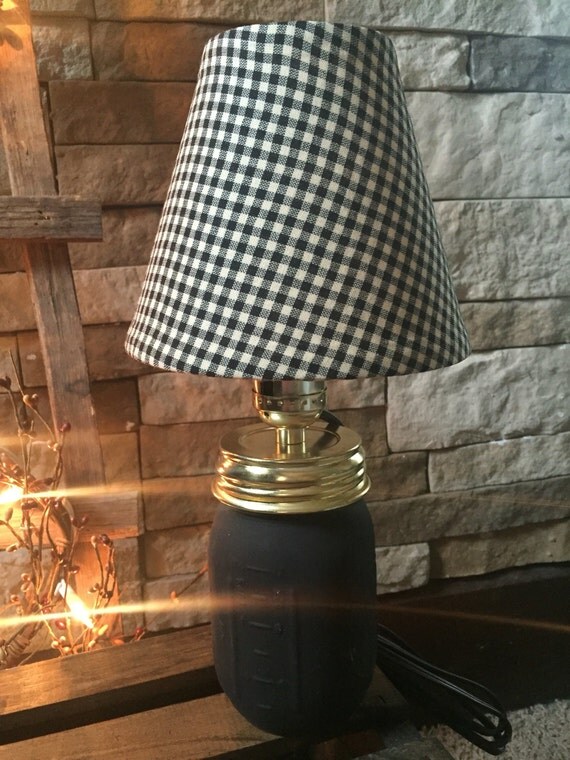 Items similar to Black mason jar lamp with primitive lamp shade. on Etsy