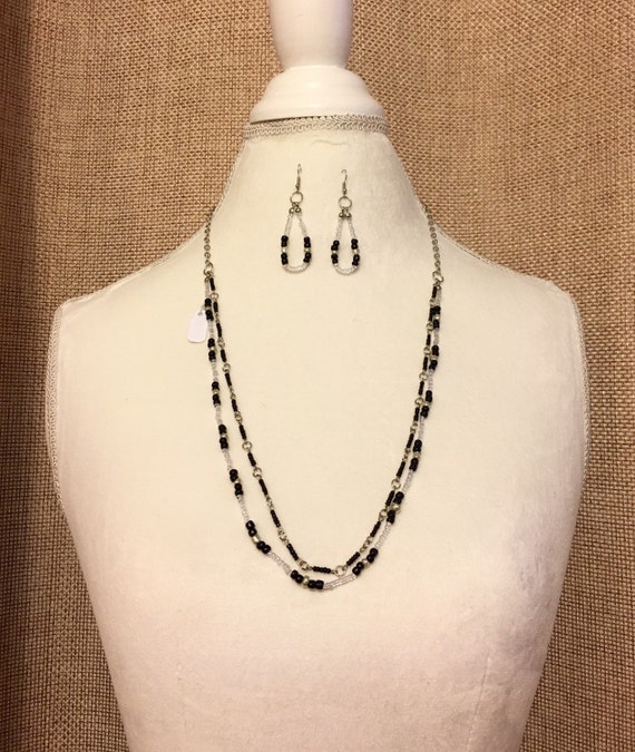 Black beaded necklace multi strand beaded necklace