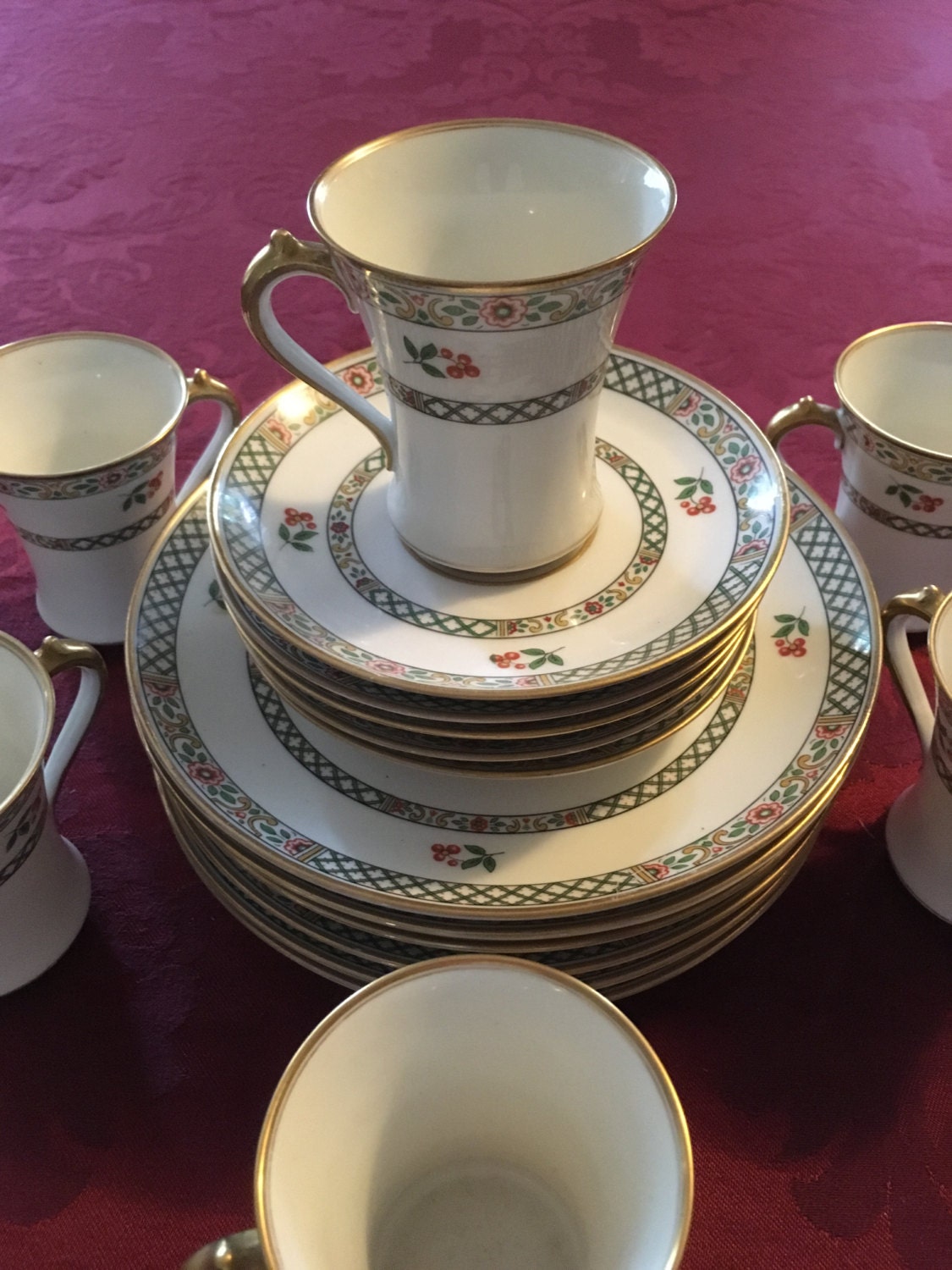 Vintage GDA Limoges Fine China Six Place Setting Drssert Set
