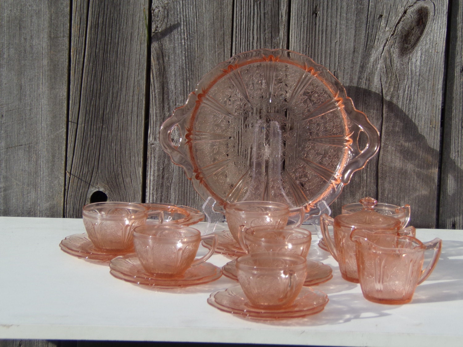 pink depression glass childs tea set