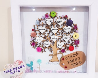 Family tree frame | Family tree gift | Personalised Keepsake | Mum gift | New home, Colourful wall art | wooden tree wedding gift, mum gift