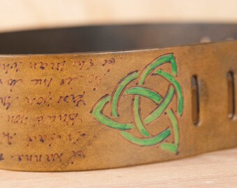Guitar Strap - Personalized Leather Celtic Knot Guitar Strap in Antique Brown - For Acoustic or Electric Guitars