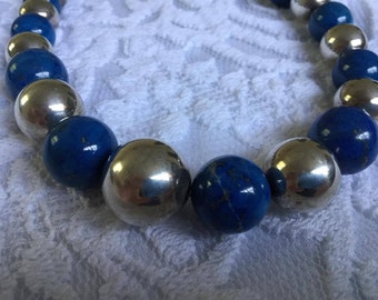 Vintage Sterling Lapis Necklace 84g