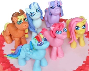 Edible My Little Pony cake topper. Set of six fondant My Little Pony figurines for a cake.