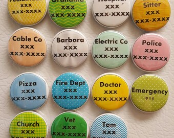 12 Phone Number Magnets, Baby Sitter Numbers, Emergency Numbers, Refrigerator Magnets
