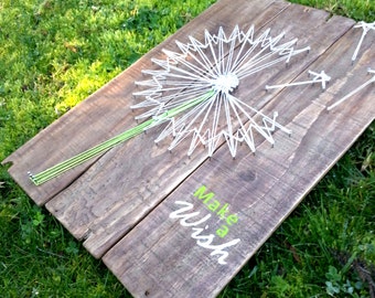 Dandelion String art Make a Wish, Pallet sign, inspirational sign, pallet art, Dandelion art, Rustic wood, Motivational sign, wall art
