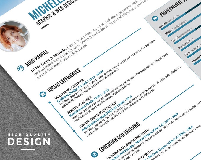 Creative Resume Template / CV Template + free Cover Letter. Professional and Creative Word Resume Design with 3 Header Designs