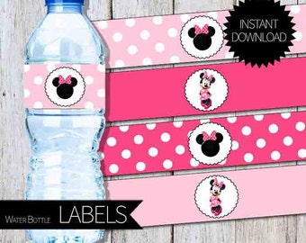 Minnie Mouse Birthday Party PRINTABLE Water Bottle LABELS- Instant Download |Disney Minnie Mouse | Pink Minnie