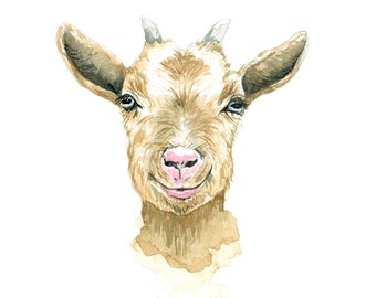 Original Watercolour Painting Ram goat animal