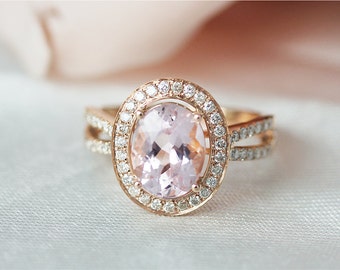 Solid 14k Rose Gold 8x12mm Pear Morganite by DesignbyAria on Etsy