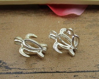 2 Turtle Charms, Locket Pendant, Cage for 6mm Pearls and Gemstones,Antique Silver Tone-TS030
