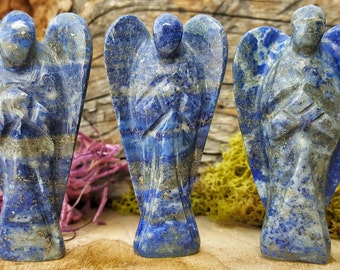 Lapis Lazuli Crystal Angel - Hand Carved figurine Guardian Gem Stone for Crystal Grids or Terrarium 279