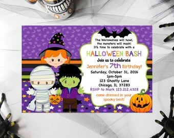Halloween Birthday Invitation, Kids Halloween Invites, Birthday Party printable invitations, halloween invitations, party invitations,