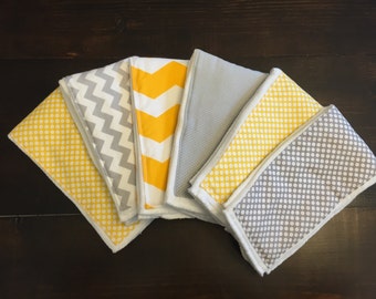 Yellow and Gray Burp Cloth Set