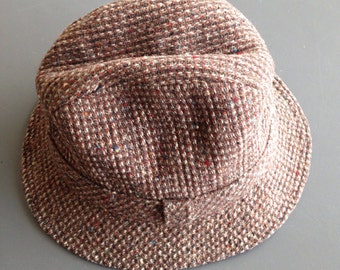 Vintage chocolate brown wool tweed Pendleton fedora size large