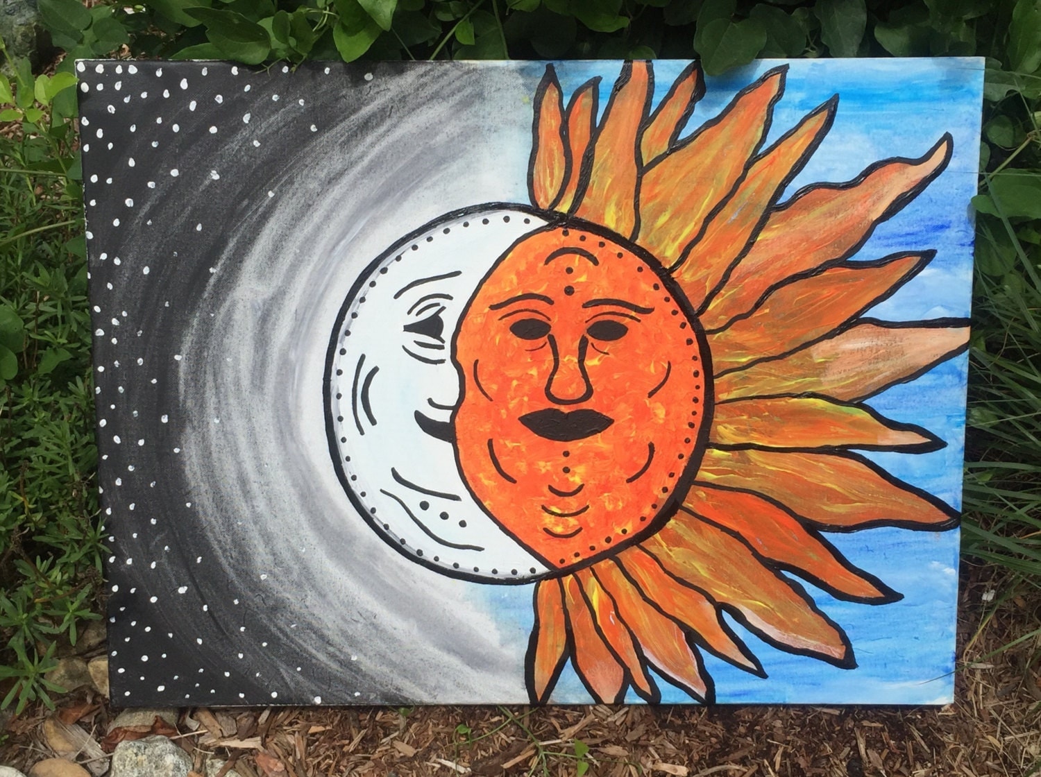 Sun and Moon Hand Painted Canvas by TheZenLotus on Etsy
