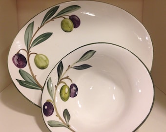 Ceramic plate and Bowl, hand-painted-made in Italy